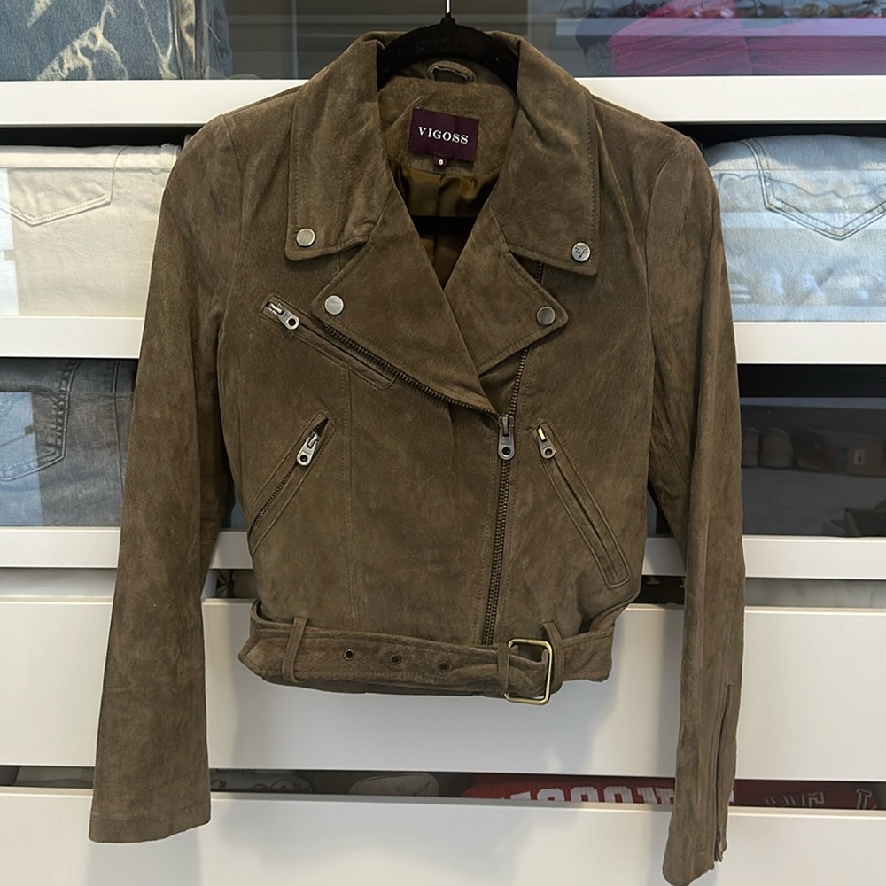 Tan Suede Leather Moto Jacket‎